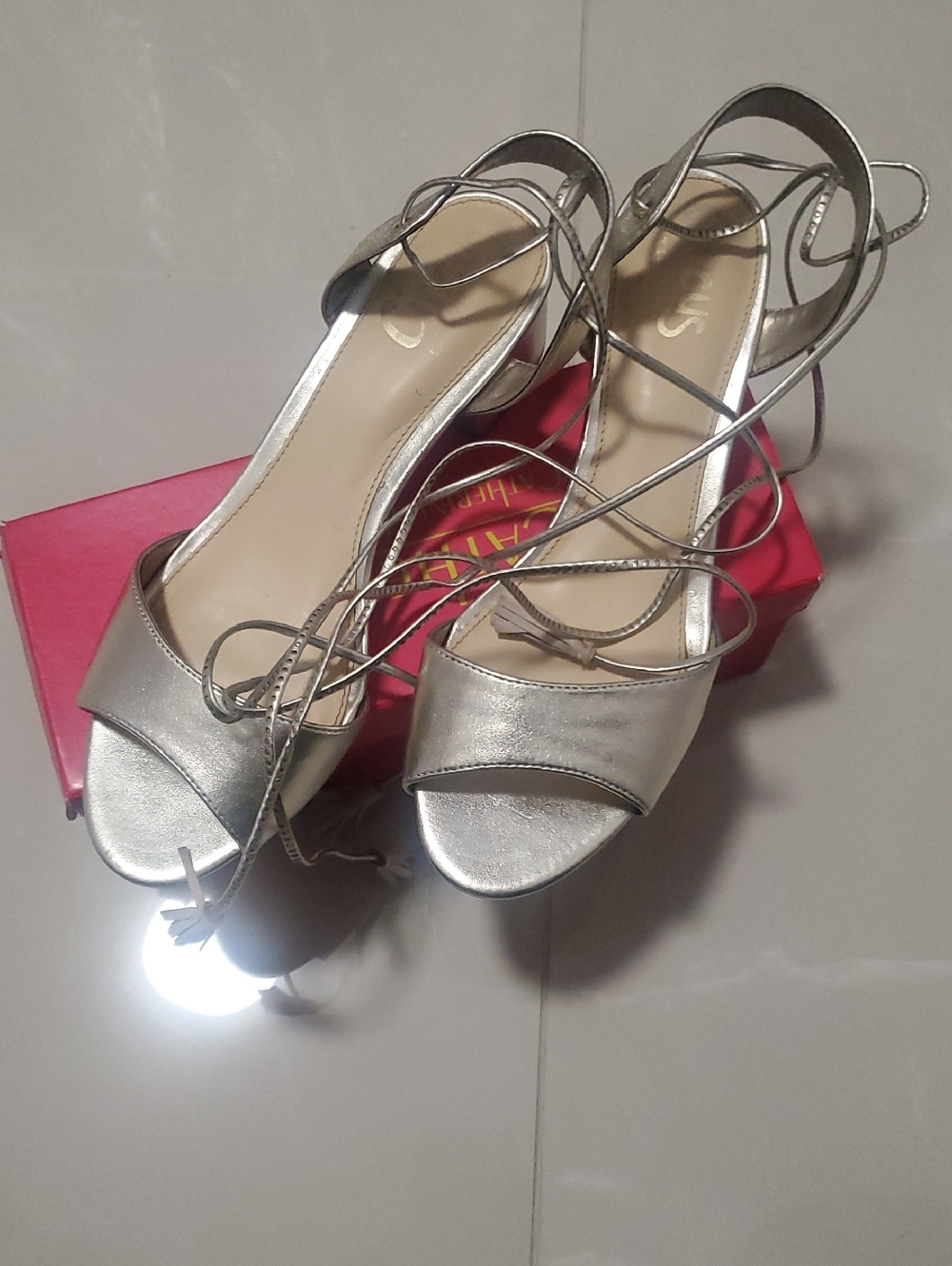 Circus by Sam Edelman Silver Wrap Lace-Up Heels